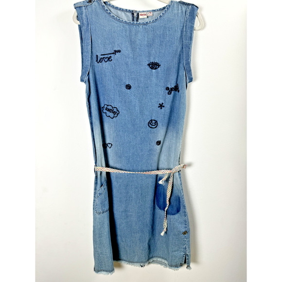 Street Called Madison Tween Kidcore Novelty Embroidered Chambray Tank Dress L - Picture 1 of 9